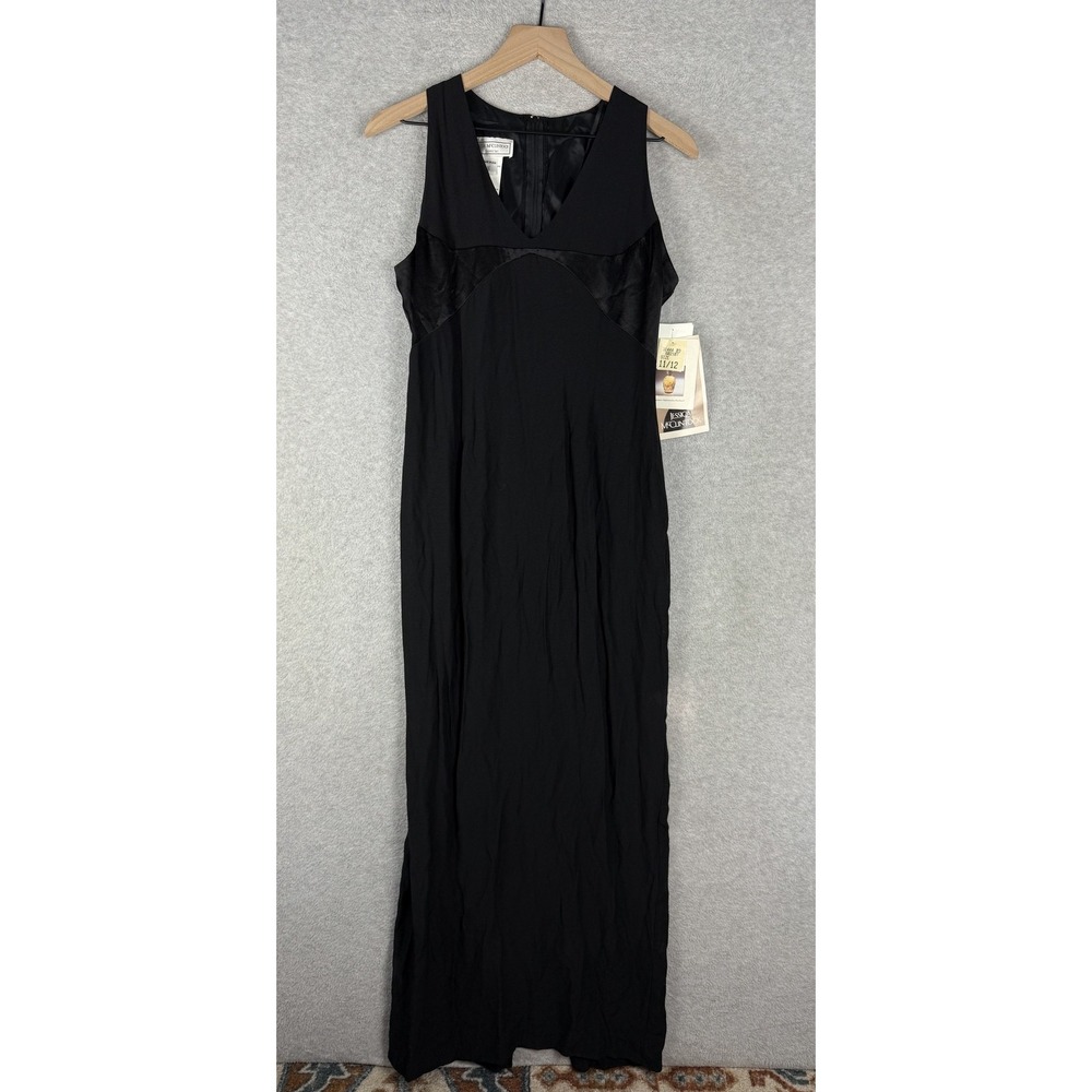 Vintage Jessica McClintock Dress Womens 11/12 Black Satin Trim Maxi Gown NEW